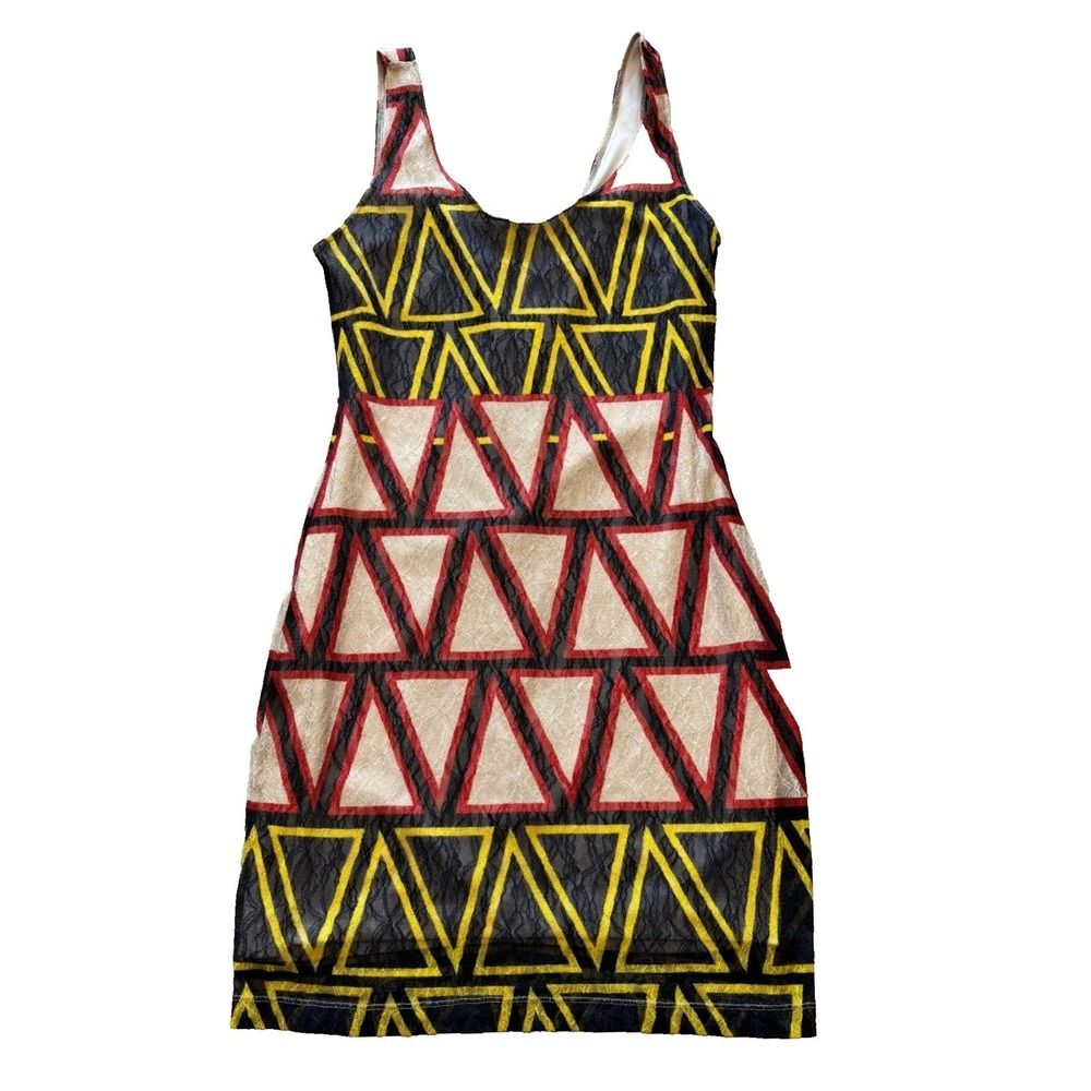Bar III Womens Geometric Lace Overlay Bodycon Mini Dress‎ Black Red Yellow Large